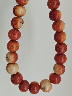 Vintage genuine apple coral large round beads necklace